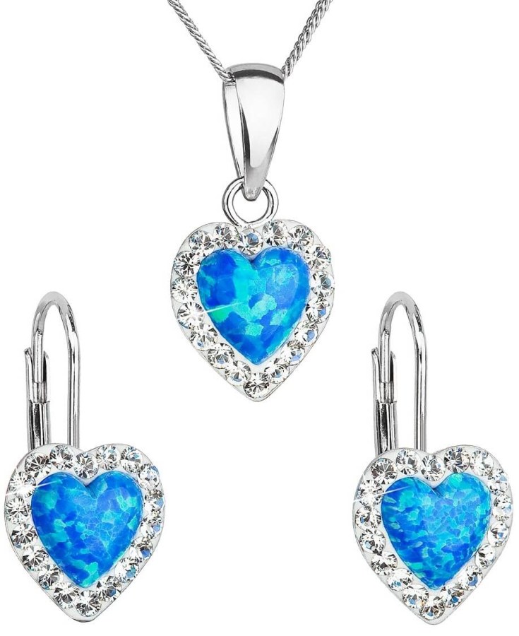 Evolution Group Srdíčková souprava šperků s krystaly Preciosa 39161.1 a  blue s.opal (náušnice, řetízek, přívěsek)