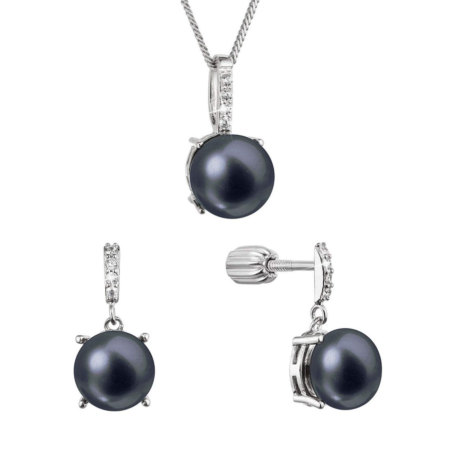 Evolution Group Perličková sada se zirkony Pavona 29072.3B black (náušnice, řetízek, přívěsek) - Sety šperků Soupravy šperků