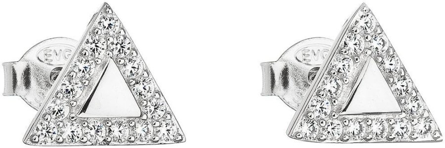 Evolution Group Stříbrné náušnice se zirkonem bílý trojúhelník 11042.1 - Náušnice Pecky