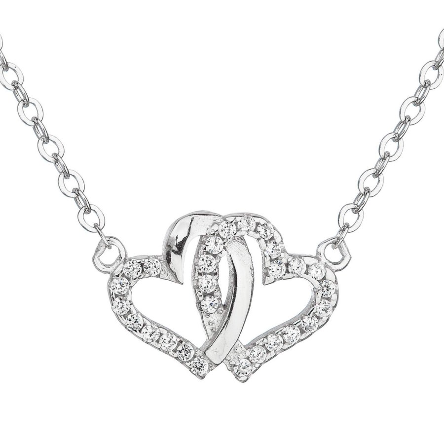 Evolution Group Stříbrný náhrdelník se zirkonem bílé srdce 12006.1
