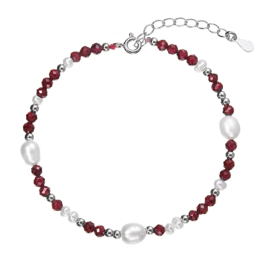 Evolution Group - Pavona Stříbrný náramek s&nbsp;perlami a&nbsp;granáty 13113.3 - Náramky Korálkové náramky