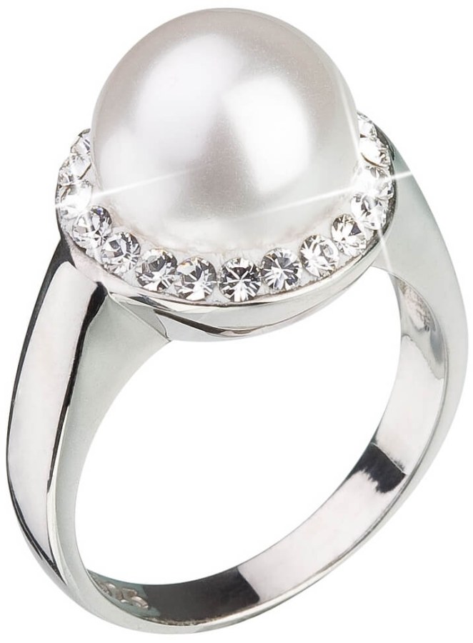 Evolution Group Stříbrný perlový prsten s krystaly Swarovski London Style 35021.1 52 mm - Prsteny Prsteny s kamínkem
