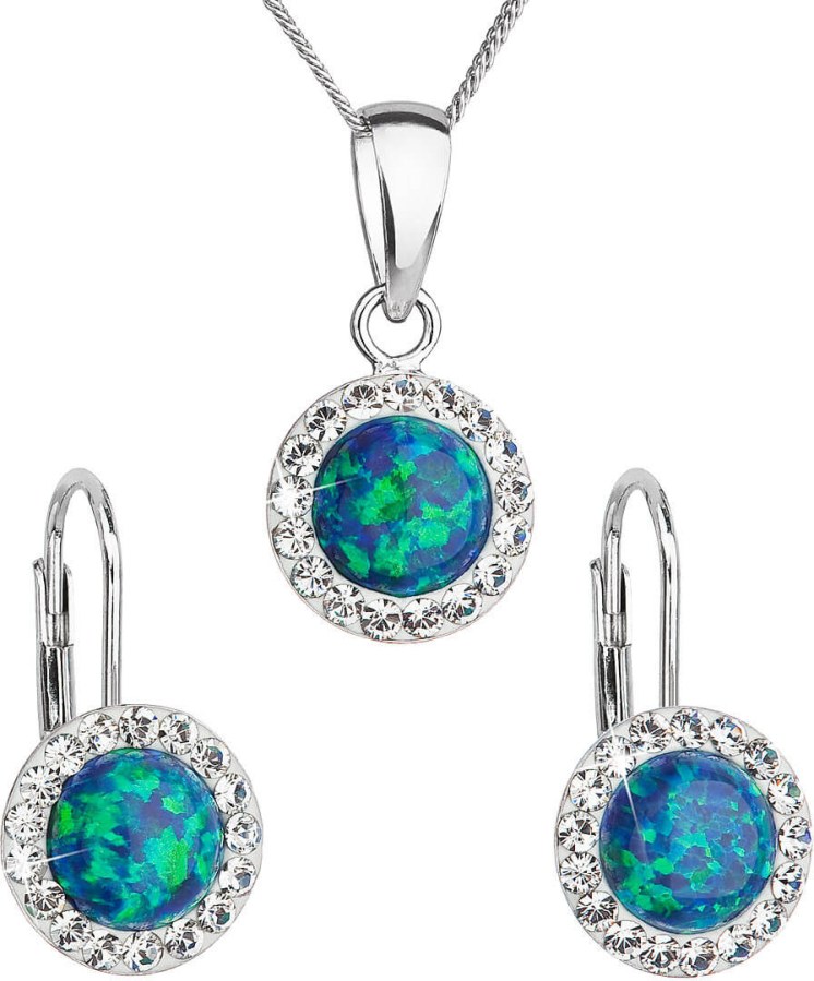 Evolution Group Třpytivá souprava šperků s krystaly Preciosa 39160.1 a  green s.opal (náušnice, řetízek, přívěsek) - Sety šperků Soupravy šperků