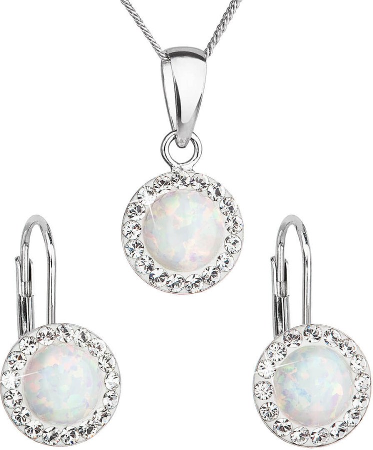 Evolution Group Třpytivá souprava šperků s krystaly Preciosa 39160.1 a  white s.opal (náušnice, řetízek, přívěsek) - Sety šperků Soupravy šperků