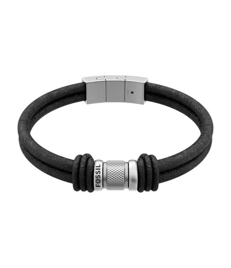 Fossil Černý kožený náramek pro muže Machine JF05008040