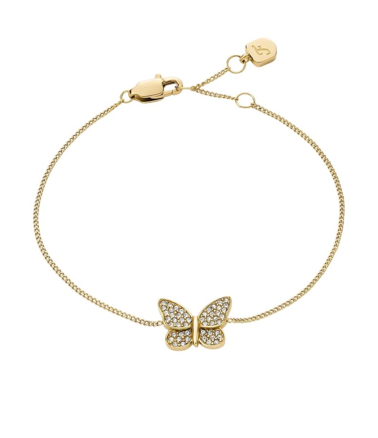 Fossil Okouzlující pozlacený náramek s krystaly Motýl JF04921710