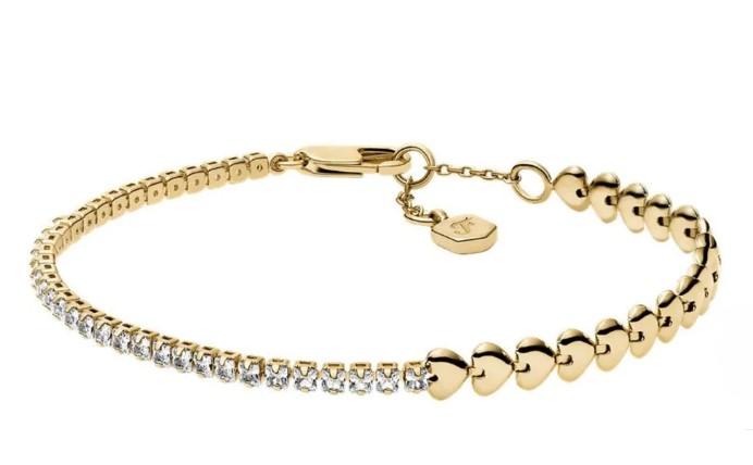 Fossil Okouzlující pozlacený náramek s&nbsp;krystaly JA7303710 - Náramky Řetízkové náramky