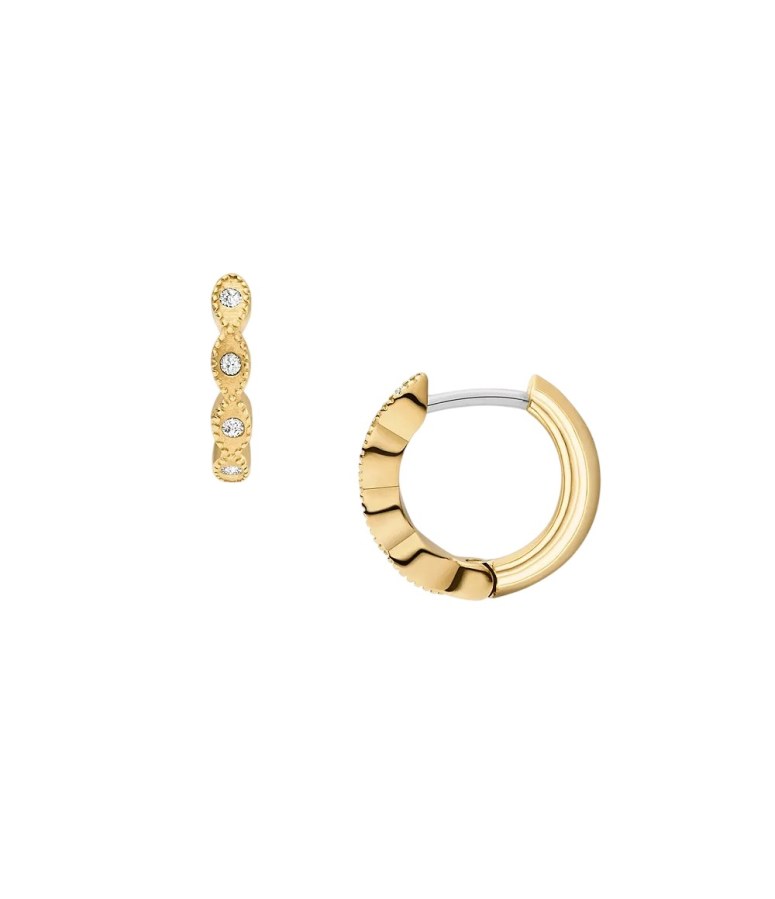 Fossil Pozlacené kruhové náušnice s&nbsp;krystaly Ellis JF04913710 - Náušnice Kruhy