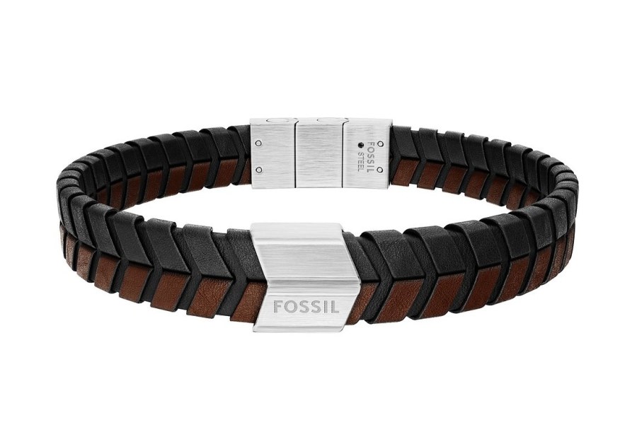 Fossil Fashion kožený náramek pro muže Woven JF04984040 - Náramky Kožené náramky