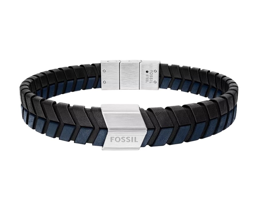 Fossil Stylový kožený náramek pro muže Woven JF04985040