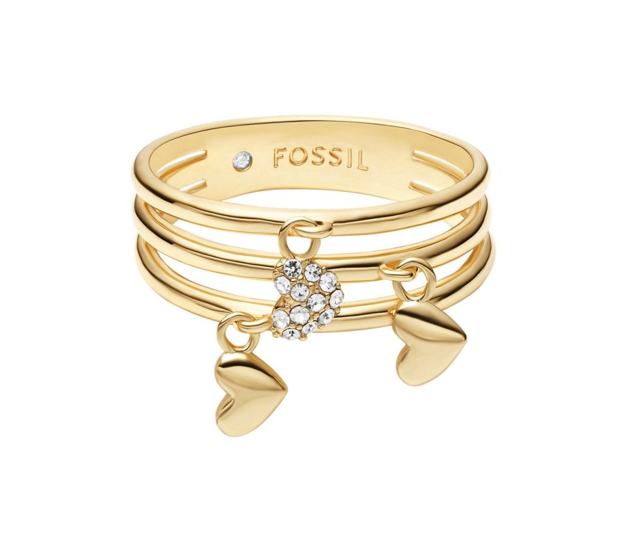 Fossil Trojitý pozlacený prsten se srdíčky Sutton JA7304710 52 mm