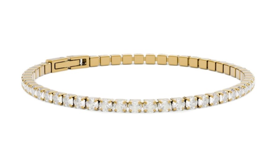 Furiosa Pozlacený tenisový náramek s čirými krystaly Swarovski SB-TENNIS-G 16 cm - Náramky Řetízkové náramky