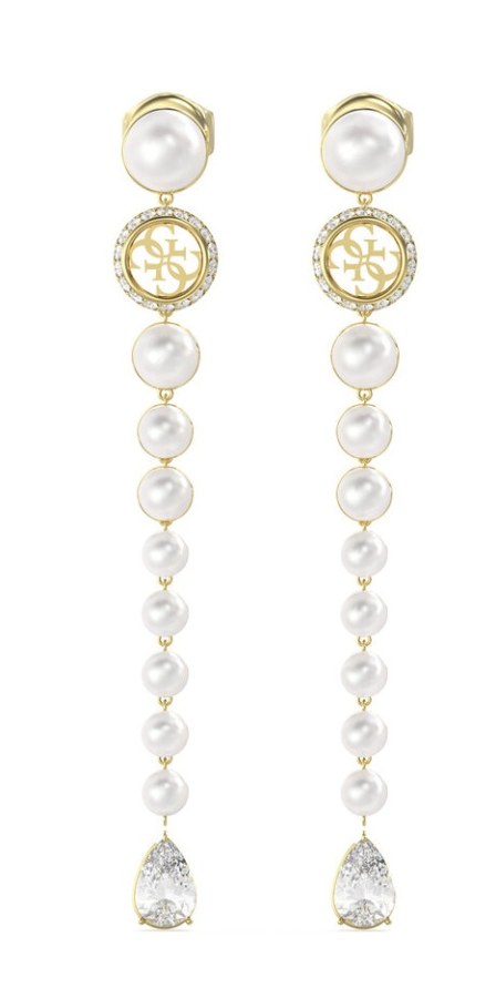 Guess Dlouhé náušnice se syntetickými perlami Tiny Pearly JUBE05578JWYGT/U - Náušnice S kamínky