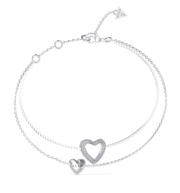 Guess Dvojitý ocelový náramek se srdíčky Beloved JUBB05027JWRH 17 cm
