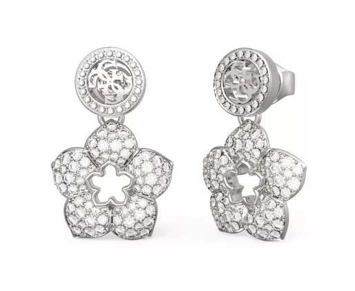 Guess Krásné ocelové náušnice s květem Shining Winter JUBE04471JWRHT/U - Náušnice Visací náušnice