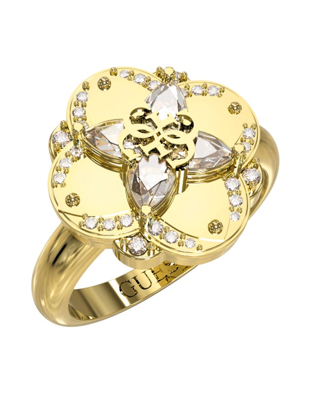 Guess Luxusní pozlacený prsten s&nbsp;květinou Wild Flower JUBR05506JWYG 56 mm - Prsteny Prsteny s&nbsp;kamínkem