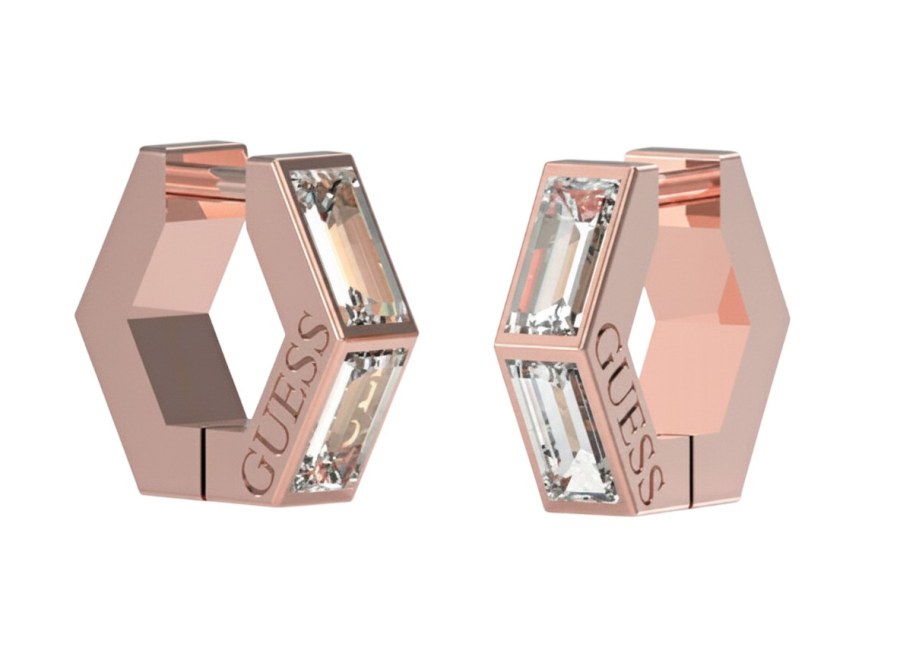 Guess Módní bronzové náušnice s&nbsp;čirou zirkonií Huggie Me JUBE03133JWRGT/U - Náušnice Kruhy