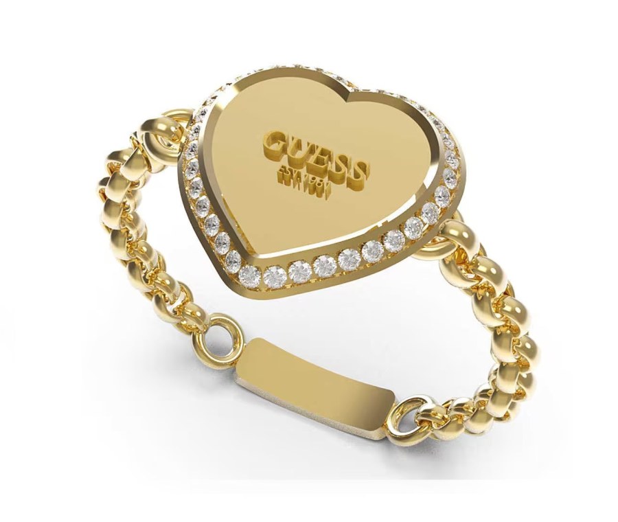 Guess Nápaditý pozlacený prsten se srdíčkem Fine Heart JUBR01429JWYG 56 mm - Prsteny Prsteny s kamínkem
