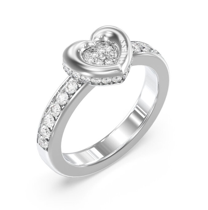 Guess Něžný ocelový prsten Srdce s&nbsp;krystaly L.O.V.E. JUBR05464JWRH 54 mm - Prsteny Prsteny s&nbsp;kamínkem