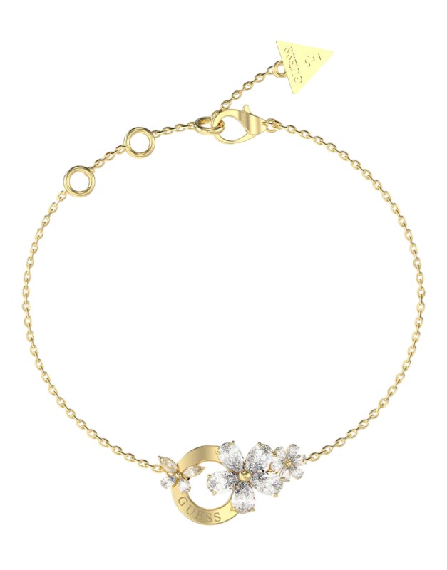 Guess Něžný pozlacený náramek s&nbsp;květinami Lily JUBB05106JWYG 18,4 cm - Náramky Náramky se symboly