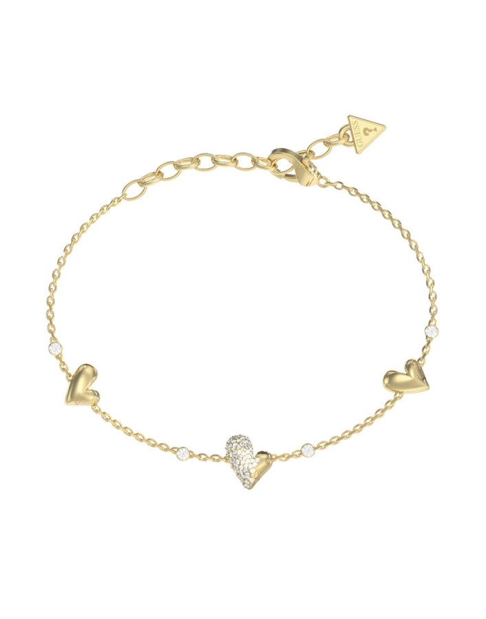 Guess Něžný pozlacený náramek se srdíčky Golden love JUBB06451JWYG 18,4 cm
