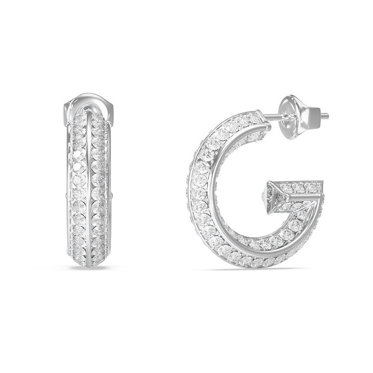 Guess Ocelové kruhové náušnice G Crystal JUBE05444JWRHT/U