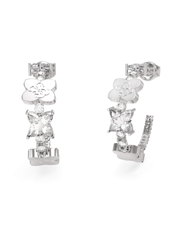 Guess Ocelové kruhové náušnice se čtyřlístky Wild Flower JUBE05505JWRHT/U - Náušnice S kamínky