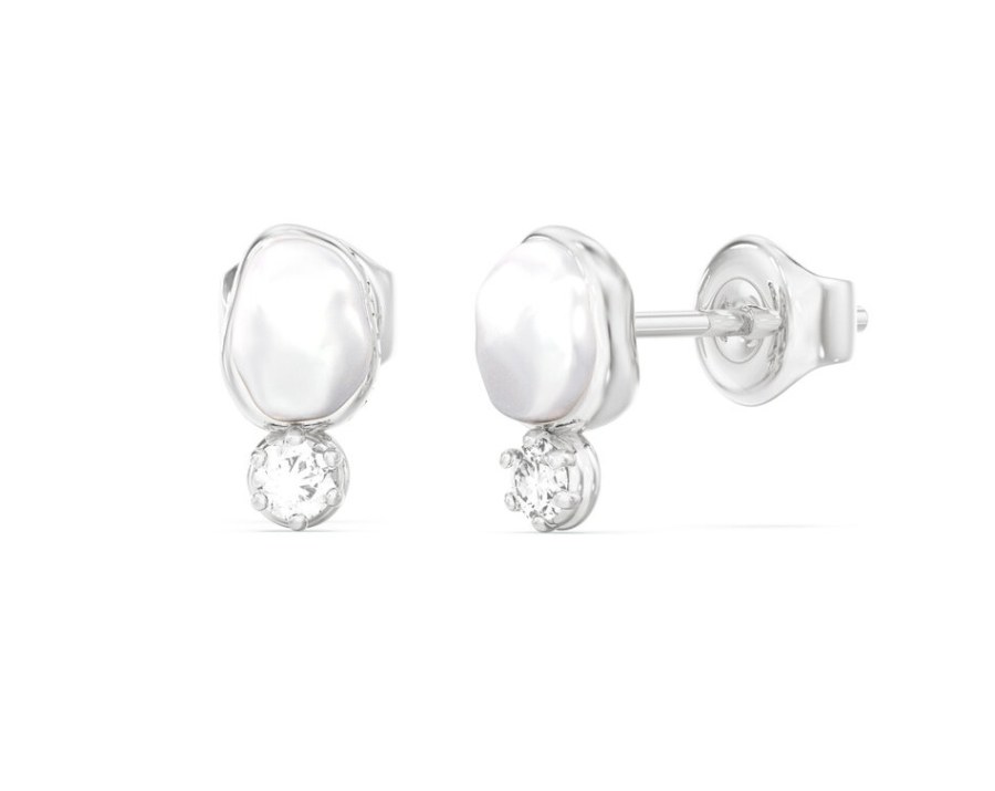 Guess Ocelové náušnice s perlou a zirkony Pearly JUBE06482JWRHT/U