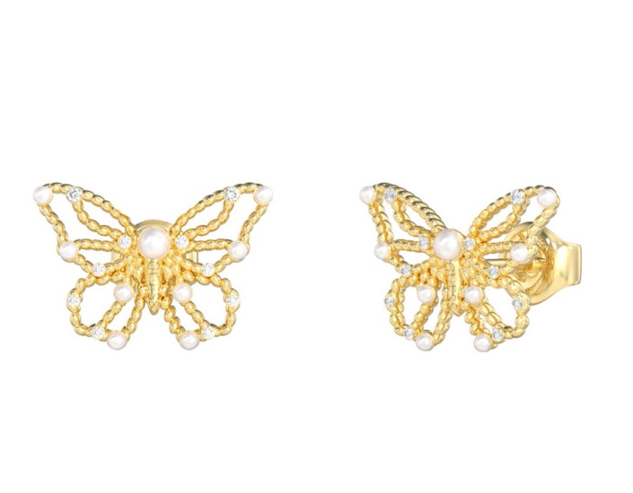Guess Pozlacené náušnice Motýlci Borboleta JUBE06123JWYGT/U - Náušnice Pecky