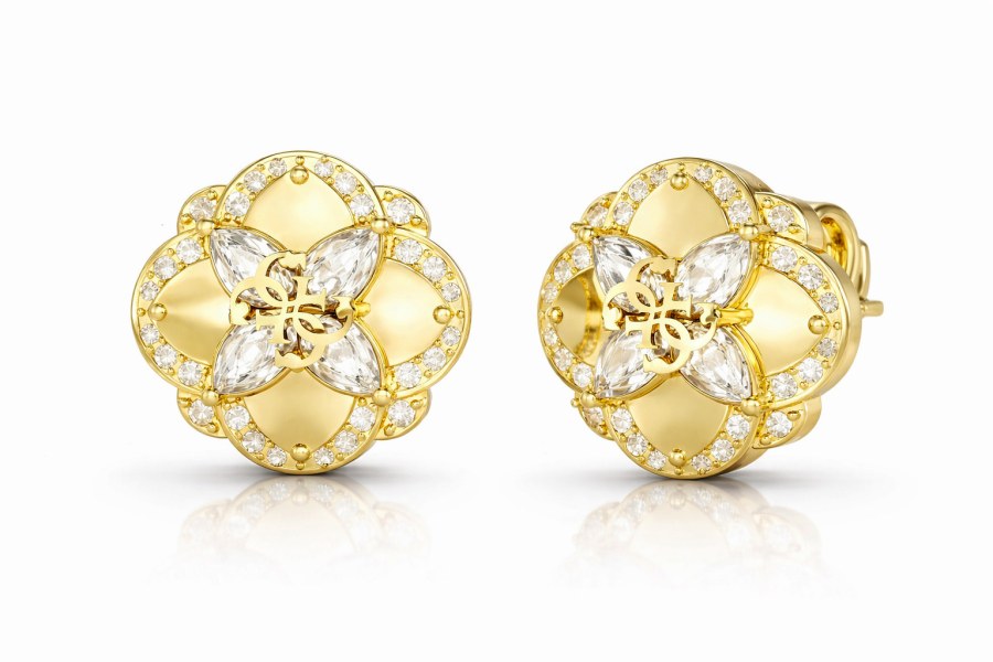 Guess Pozlacené peckové náušnice se zirkony Wild Flower JUBE05504JWYGT/U - Náušnice Pecky