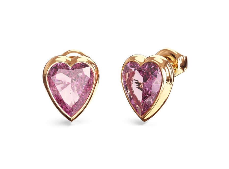 Guess Pozlacené pecky Růžové srdce Crystal Love JUBE06361JWYGPKT/U - Náušnice Pecky