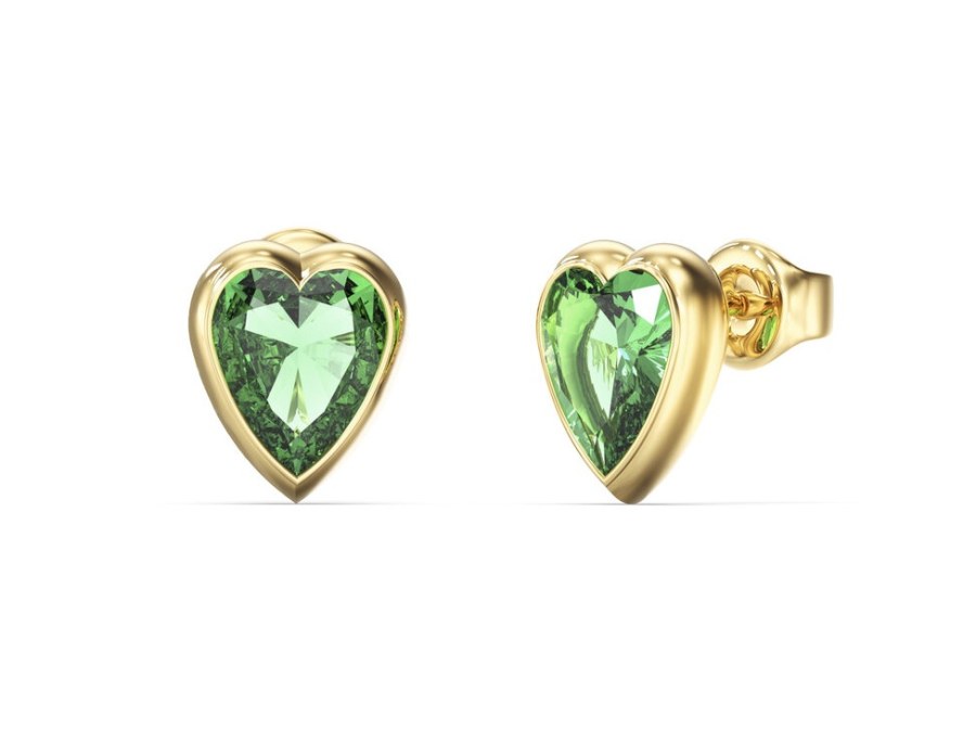 Guess Pozlacené pecky Zelené srdce Crystal Love JUBE06361JWYGGNT/U
