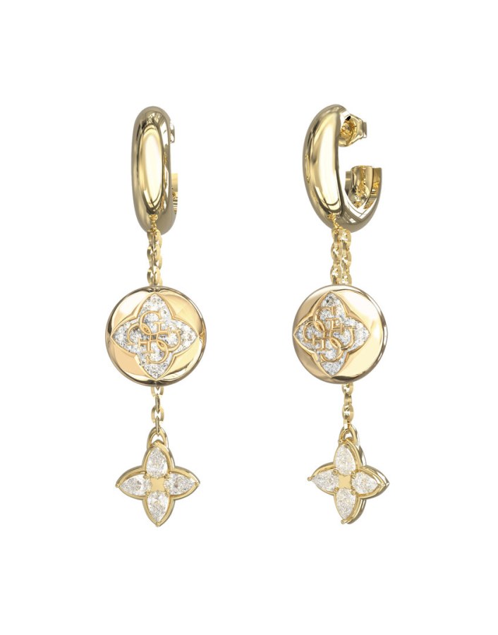 Guess Pozlacené visací náušnice Spinning Bloom JUBE06471JWYGT/U - Náušnice S kamínky