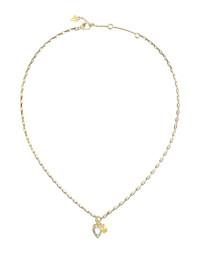Guess Pozlacený náhrdelník Čiré srdce Crystal Love JUBN06359JWYGT/U