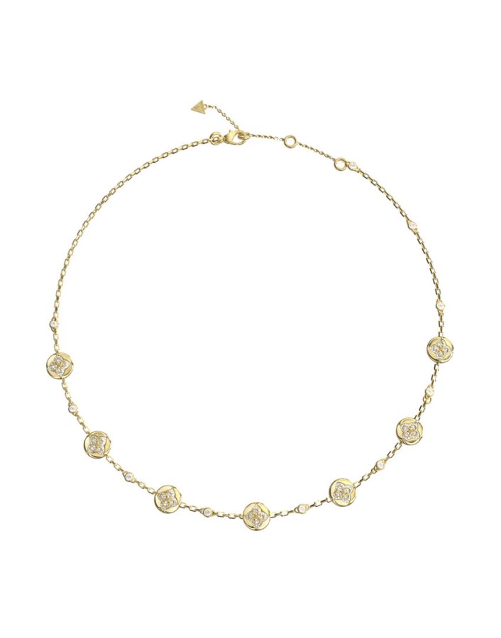 Guess Pozlacený náhrdelník s krystaly Spinning Bloom JUBN06465JWYGT/U
