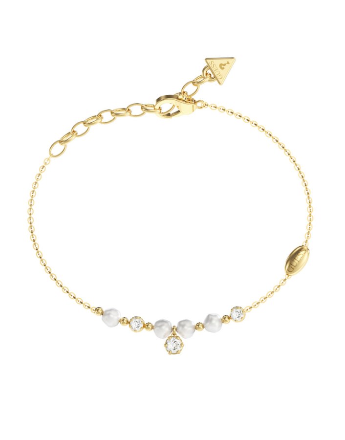 Guess Pozlacený náramek s perlami a zirkony Pearly JUBB06481JWYG 18,4 cm
