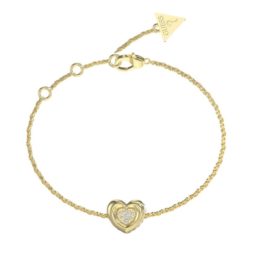 Guess Pozlacený náramek Srdíčko s krystaly L.O.V.E. JUBB05461JWYG 18,4 cm