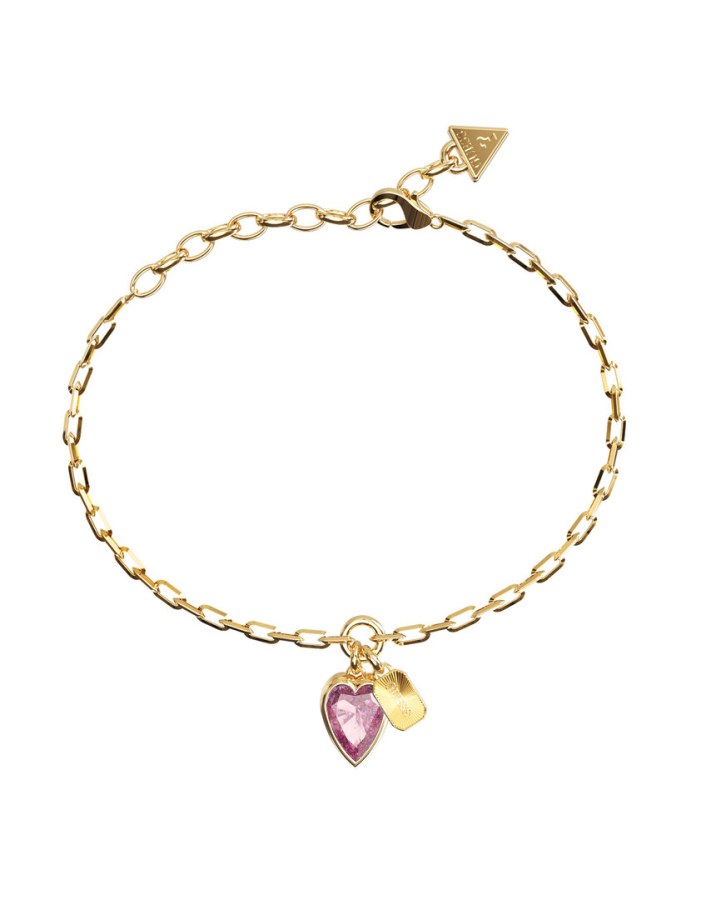 Guess Romantický pozlacený náramek Crystal Love JUBB06360JWYGPK 18,4 cm