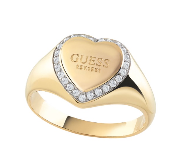 Guess Romantický pozlacený prsten Fine Heart JUBR01430JWYG 52 mm - Prsteny Prsteny s kamínkem