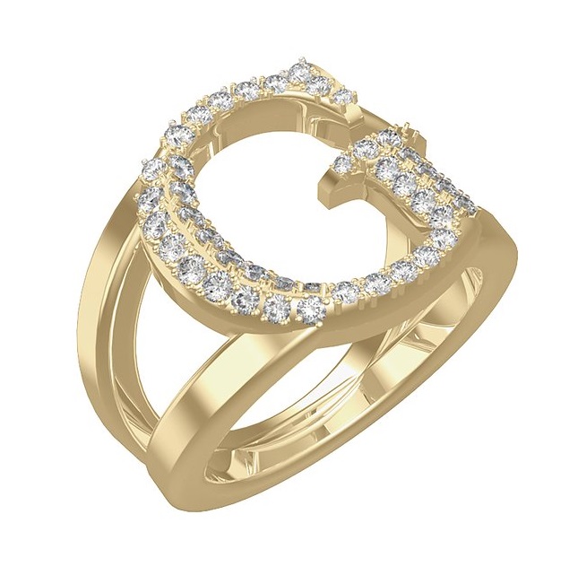 Guess Slušivý pozlacený prsten se zirkony JUBR02218JWYG 56 mm - Prsteny Prsteny s kamínkem