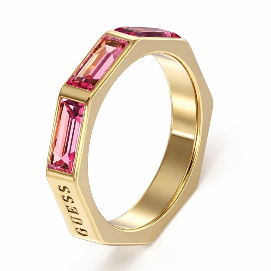 Guess Slušivý prsten s&nbsp;růžovými kubickými zirkony JUBR03174JWYGFC 54 mm - Prsteny Prsteny s&nbsp;kamínkem