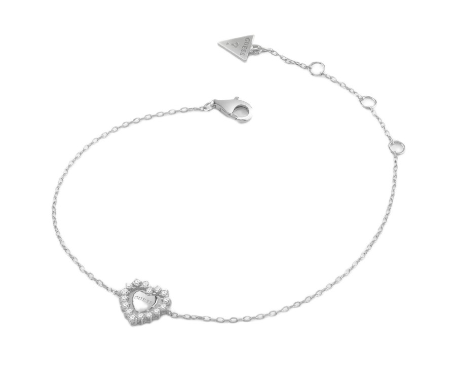 Guess Stříbrný dámský náramek Srdce Jardin JSBB04457JWRH 18,5 cm - Náramky Řetízkové náramky