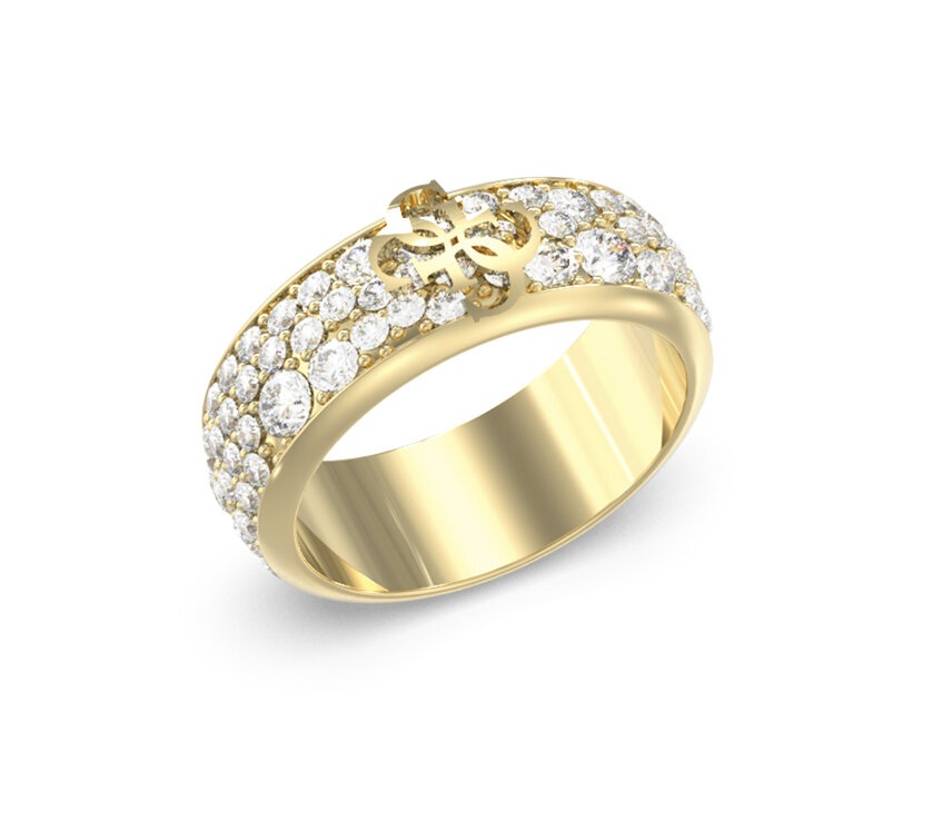 Guess Stylový pozlacený prsten s&nbsp;krystaly 4G Supreme JUBR06403JWYG 54 mm - Prsteny Prsteny s&nbsp;kamínkem