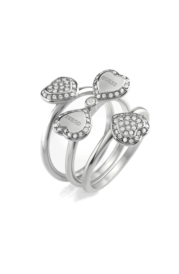 Guess Trojitý ocelový prsten pro štěstí Fine Heart JUBR01428JWRH 52 mm - Prsteny Prsteny s kamínkem