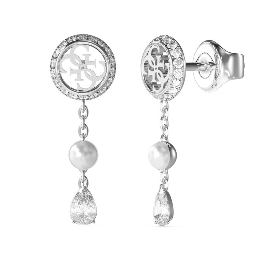 Guess Visací náušnice s perličkou a zirkony Tiny Pearly JUBE05521JWRHT/U - Náušnice S kamínky