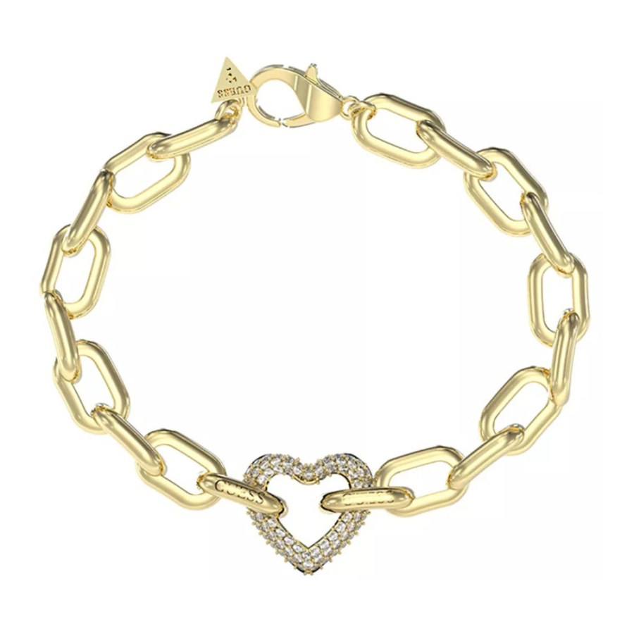 Guess Výrazný pozlacený náramek Srdce Beloved JUBB05016JWYG 21 cm - Náramky Řetízkové náramky