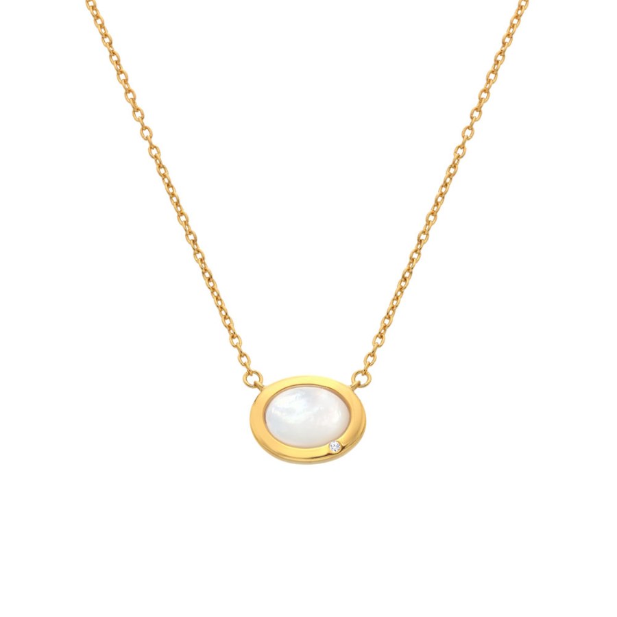 Hot Diamonds Elegantní pozlacený náhrdelník s perletí a diamantem Gemstones DN200 - Náhrdelníky