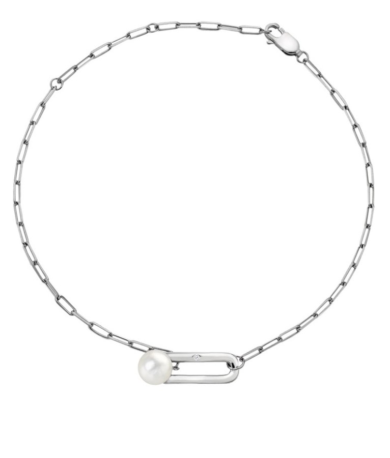 Hot Diamonds Elegantní stříbrný náramek s diamantem a perličkou Linked DL652 - Náramky Perlové náramky