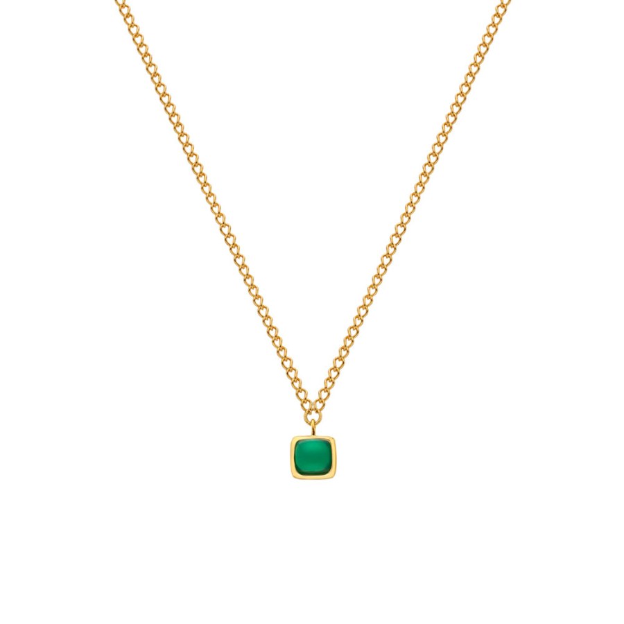 Hot Diamonds Jemný pozlacený náhrdelník se zeleným achátem a diamantem Gemstones DN197 - Náhrdelníky