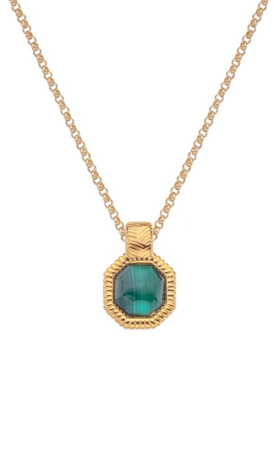 Hot Diamonds Pozlacený náhrdelník s diamantem a malachitem Jac Jossa Hope DP845 (řetízek, přívěsek) - Náhrdelníky